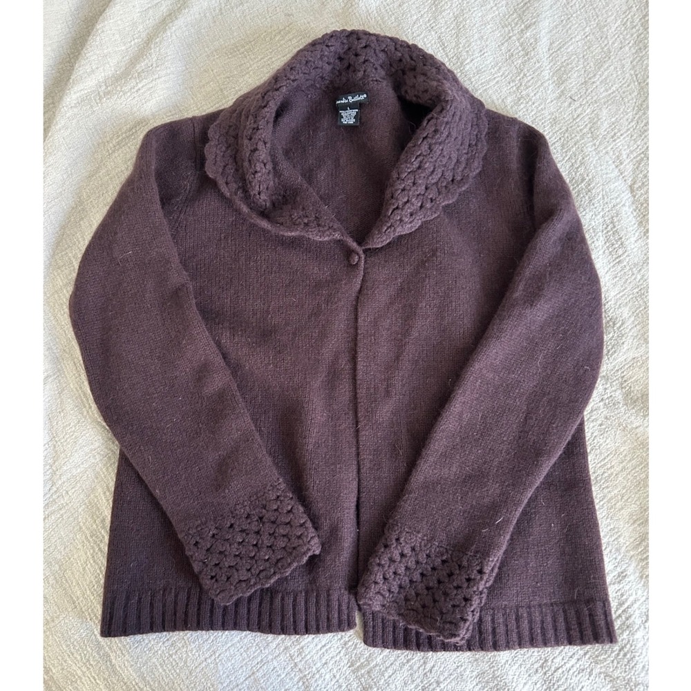 Vtg‎ Alexandra Bartlett Brown Wool One Button Cardigan L Quiet Luxury